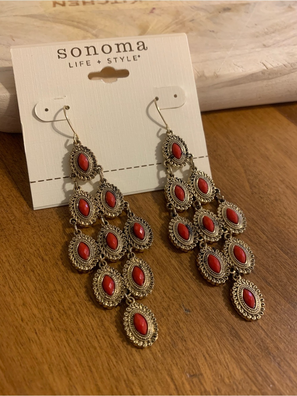 Sonoma gold-tone dangle earrings with red details